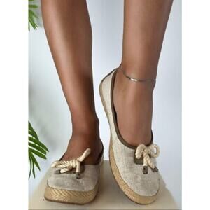 Vintage Y2K Ugg Linen Coastal Grandma Cottagecore Beachy Flats size 8.5